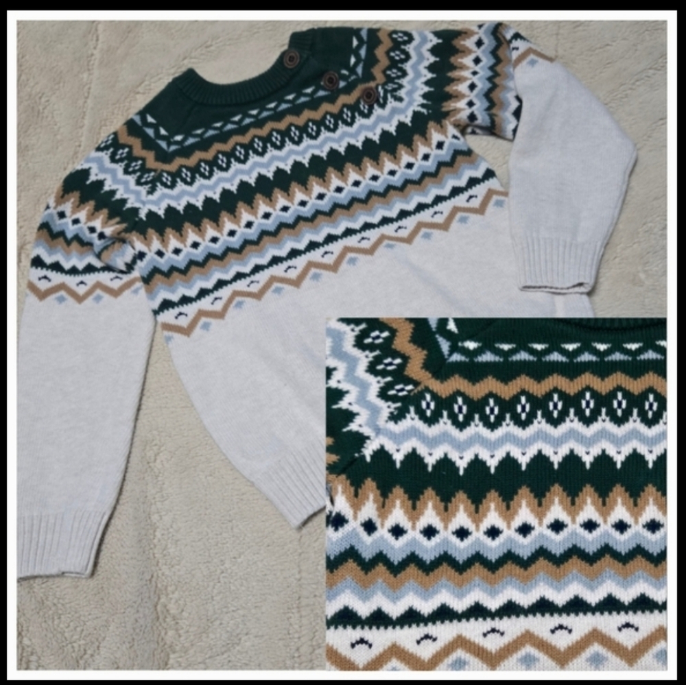 Festive Holiday Green Fair Isle Sweater from Gymboree, size M 7-8